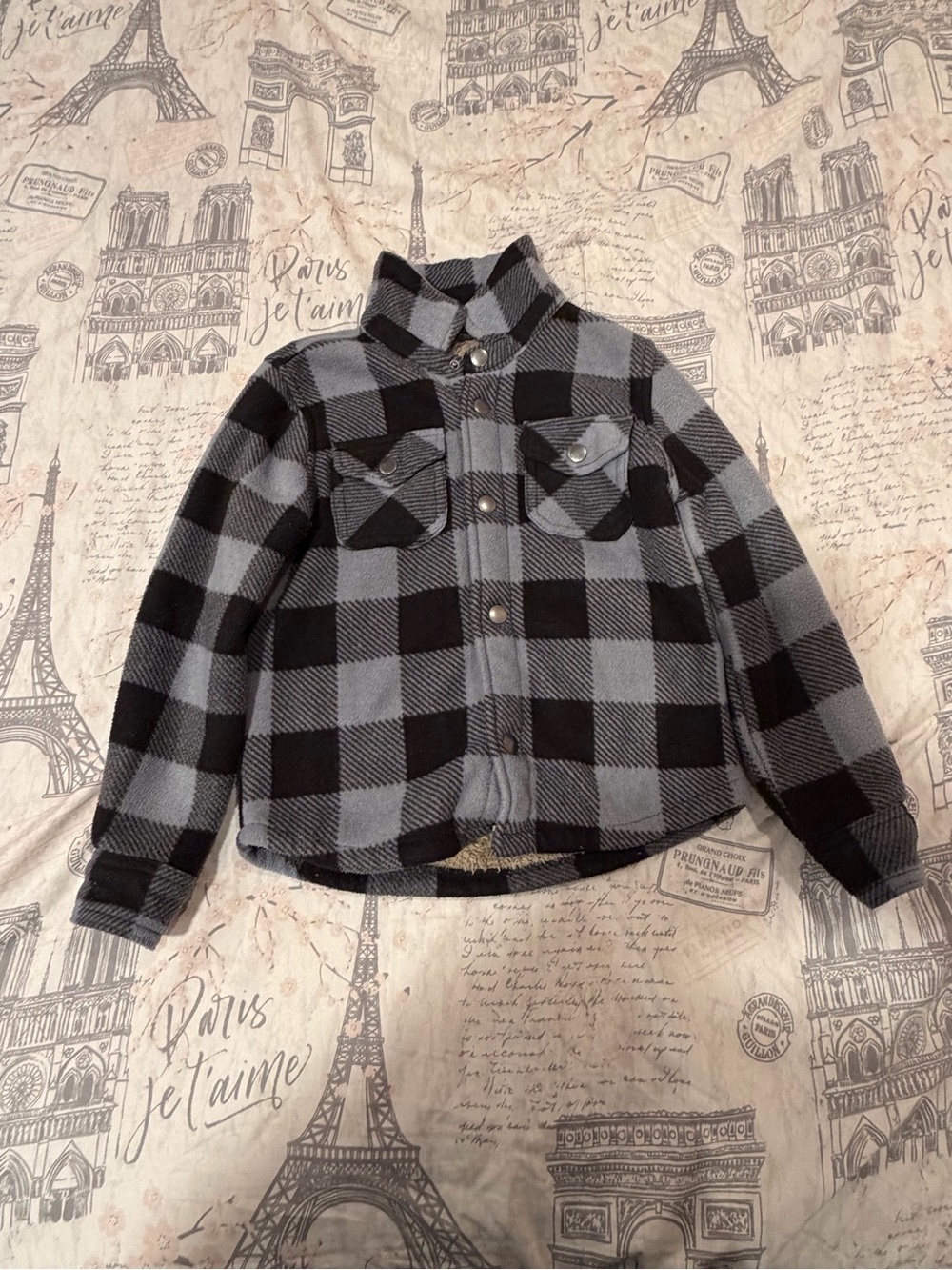 Eddie Bauer' Black & Gray Buffalo Plaid Button-Up Jacket size 6/7